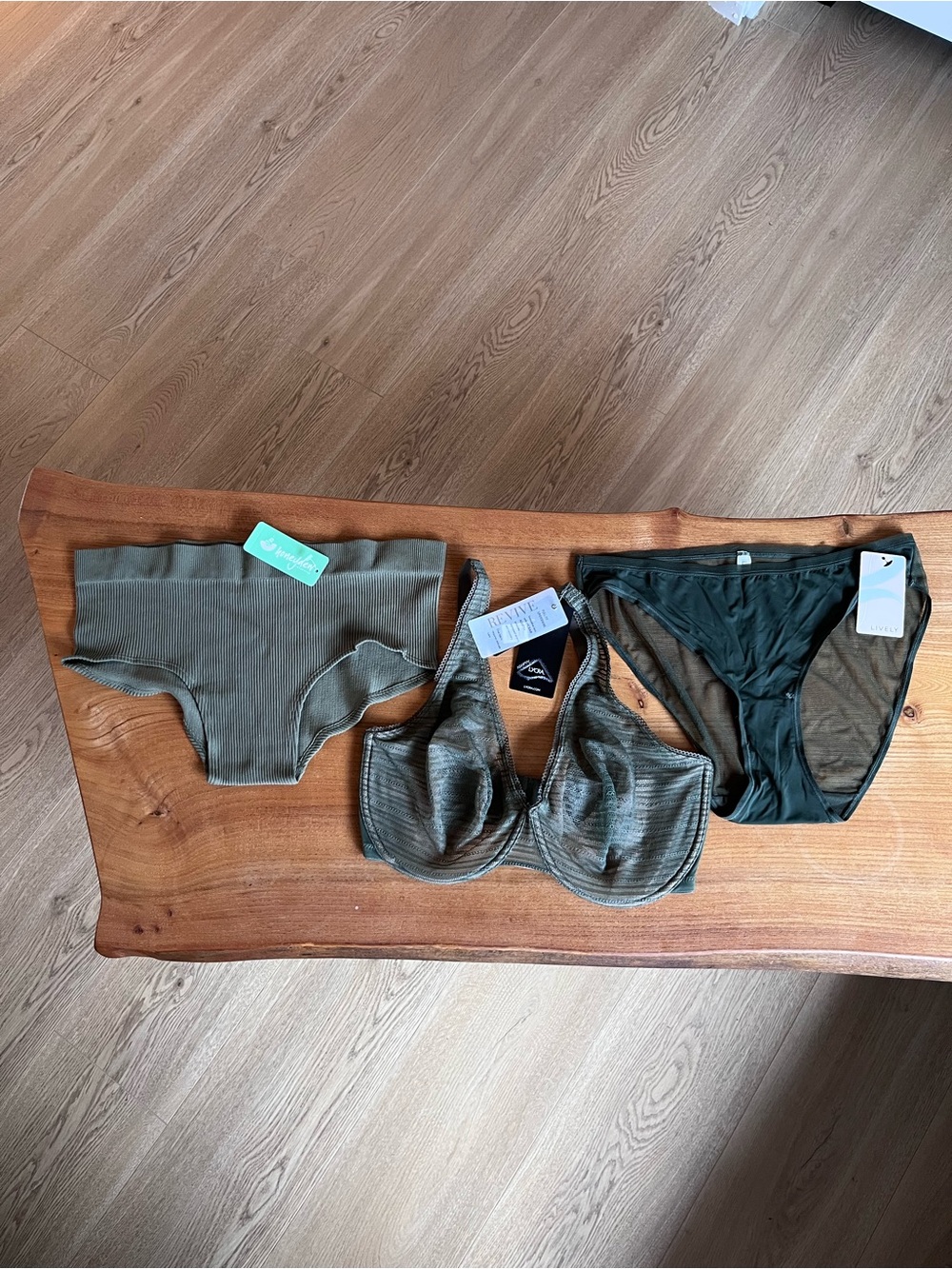 3-Piece Olive Green Lingerie Set including Natori Revive 34G Bra